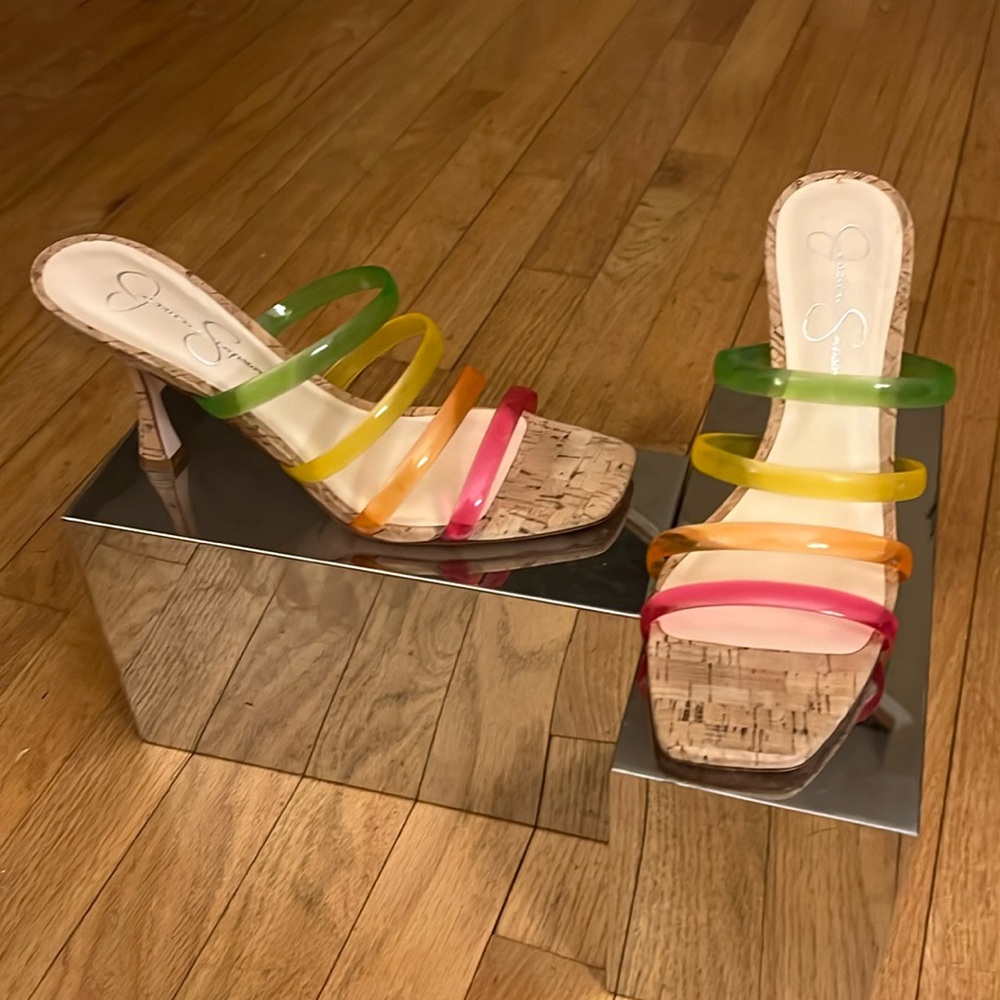 Jessica Simpson – summer pink combo tubular heeled sandals